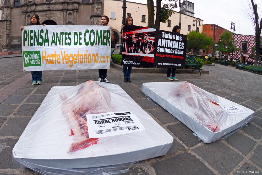 Con bandejas de “carne humana”, conmemoramos Día Sin Carne en México