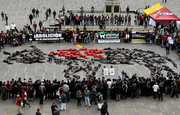 Decenas de activistas se Pusieron en la Piel del Toro en Bogotá