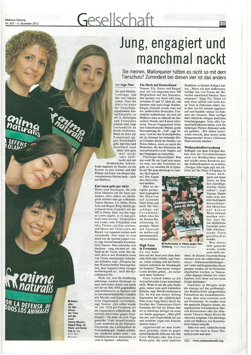 Reportaje de AnimaNaturalis en el periódico alemán Mallorca Zeitung
