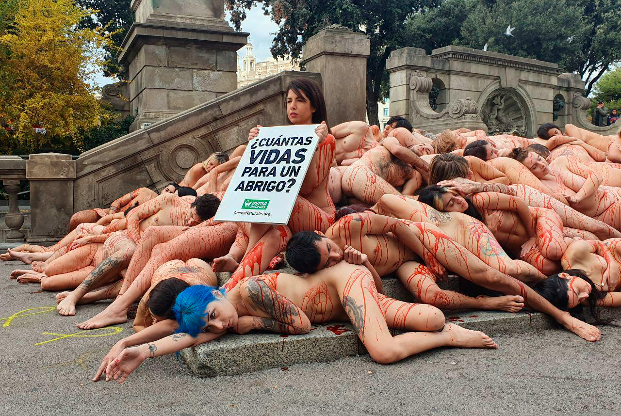 Desnudos en Barcelona contra el uso de pieles